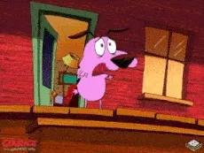 Coraje el perro cobarde sorprendido.